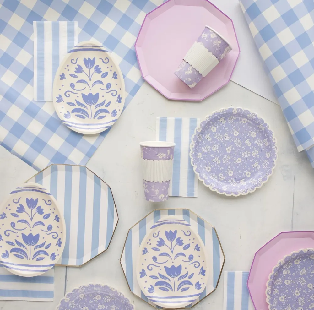 Bonjour Fete Sky Blue Signature Cabana Stripe Plates