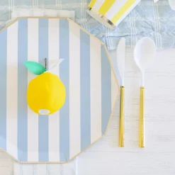Bonjour Fete Sky Blue Signature Cabana Stripe Plates