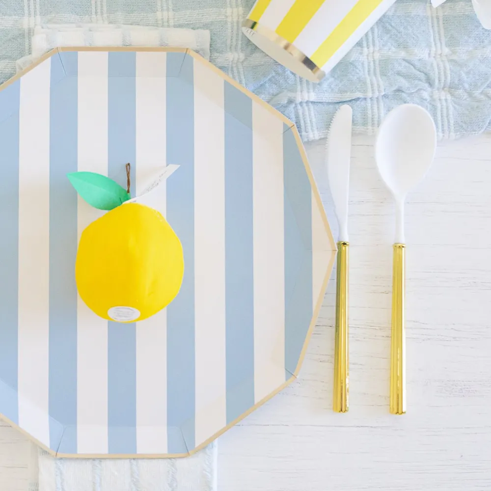 Bonjour Fete Sky Blue Signature Cabana Stripe Plates