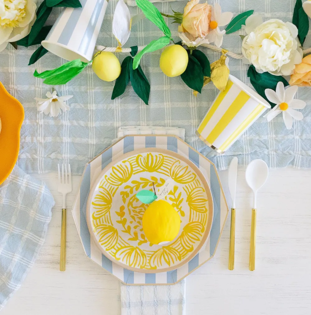 Bonjour Fete Sky Blue Signature Cabana Stripe Plates