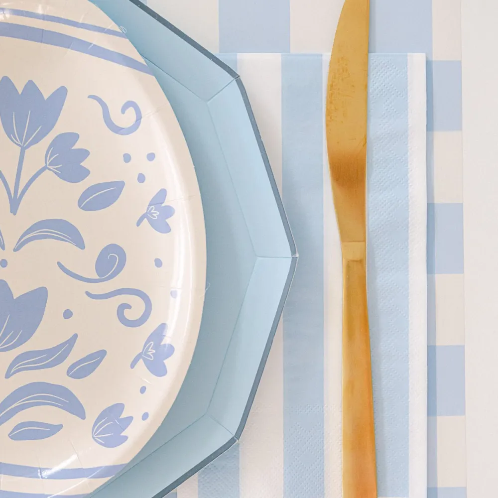 New Bonjour Fete Sky Blue Signature Cabana Stripe Guest Towels