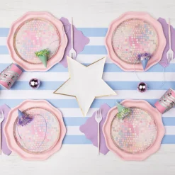 New Bonjour Fete Sky Blue Signature Cabana Stripe Table Runner