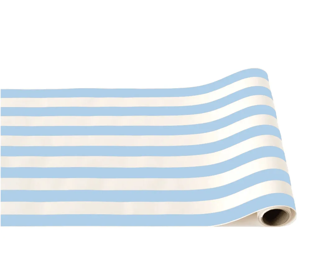 New Bonjour Fete Sky Blue Signature Cabana Stripe Table Runner