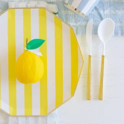 Hot Bonjour Fete Soleil Yellow Signature Cabana Stripe Plates
