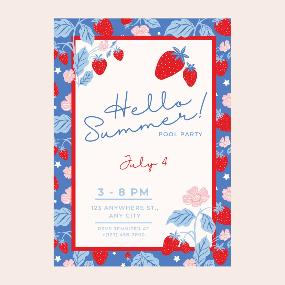 Clearance Bonjour Fete Summer Strawberry Digital Party Invitation Download