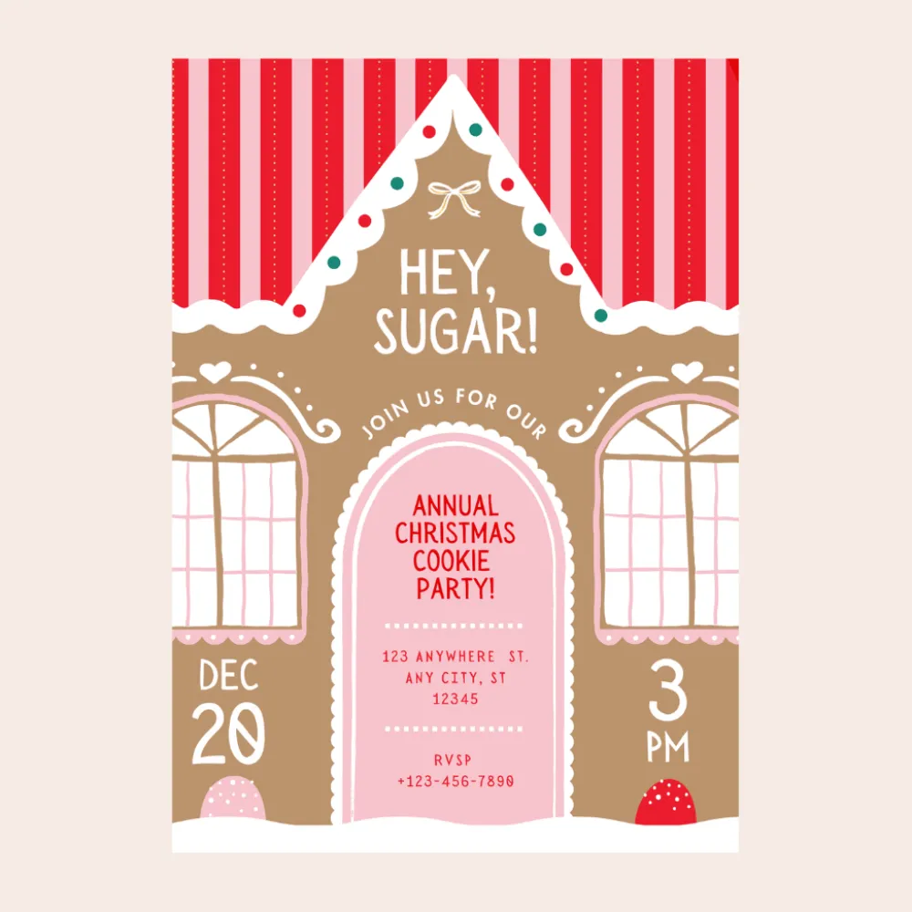 Online Bonjour Fete Sweet Gingerbread Christmas Digital Party Invitation