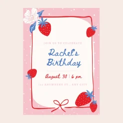 Best Bonjour Fete Sweet Strawberry Digital Party Invitation Download