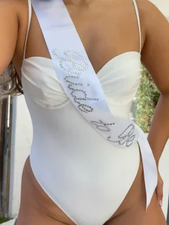Sale xo, Fetti That Bride Sash - white silk + rhinestones