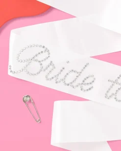 Sale xo, Fetti That Bride Sash - white silk + rhinestones