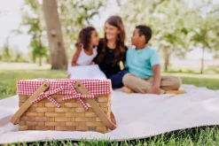 Best Picnic Time Family of Brands White & Red Gingham Farmhouse Picnic Basket