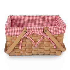 Best Picnic Time Family of Brands White & Red Gingham Farmhouse Picnic Basket