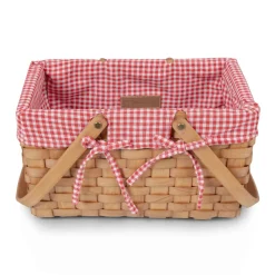 Best Picnic Time Family of Brands White & Red Gingham Farmhouse Picnic Basket