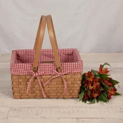 Best Picnic Time Family of Brands White & Red Gingham Farmhouse Picnic Basket