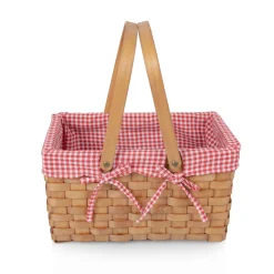 Best Picnic Time Family of Brands White & Red Gingham Farmhouse Picnic Basket