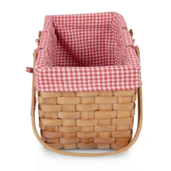 Best Picnic Time Family of Brands White & Red Gingham Farmhouse Picnic Basket