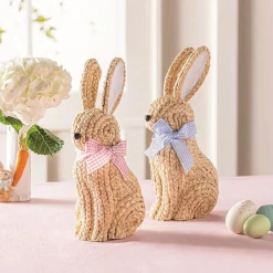 Sale Mud Pie Woven Bunny with Gingham Bow Decoration